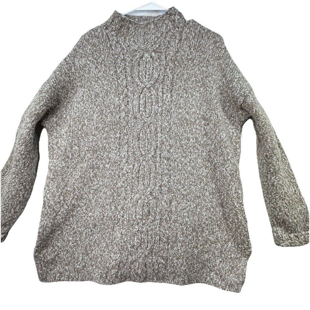 J. Jill‎ Mock Neck Chunky Knit Tunic Top Women's Medium Side Slits Neutral